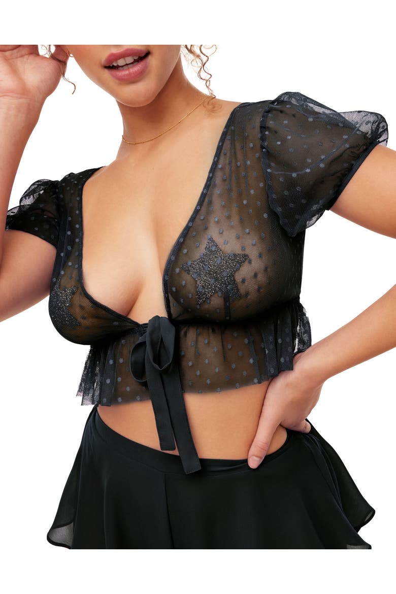 Lindy Crop Top & Short Set Lingerie, Alternate, color, Black