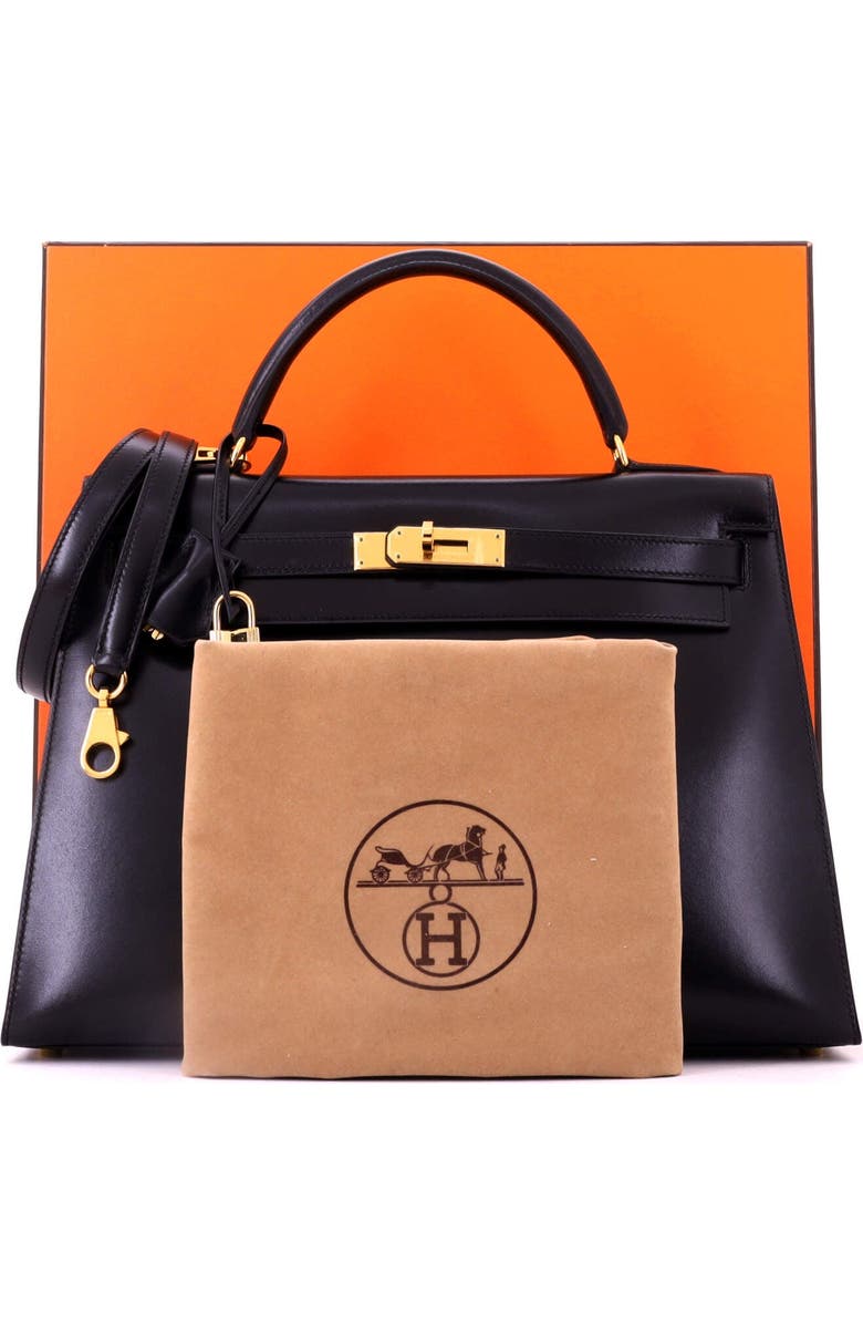Pre-Owned Hermes Kelly Handbag Black Box Calf with Gold Hardware 32, Alternate, color, Noir