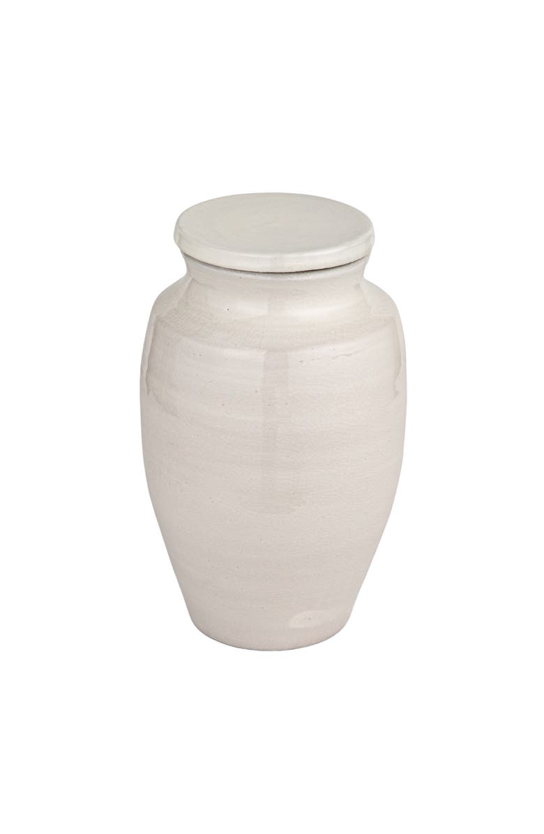 Storied Home Medium Round Terracotta Cachepot with Cover Lid, White, Main, color, White