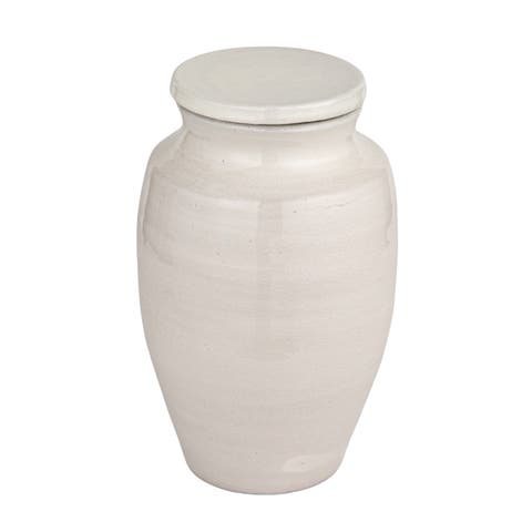 Medium Round Terracotta Cachepot with Cover Lid, White