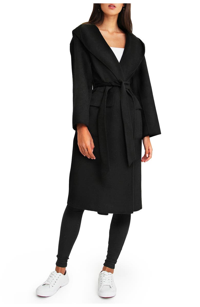 Belle & Bloom Runaway Wool Blend Robe Coat, Alternate, color, Black