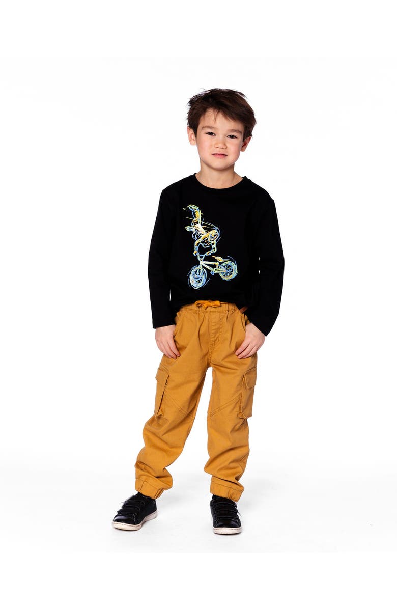 Deux par Deux Long Sleeve Cotton Jersey Tee Shirt, Alternate, color, Black