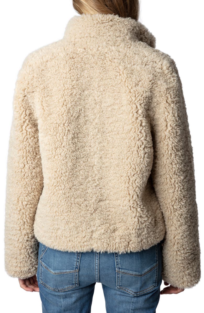 Zadig & Voltaire Fino Soft Curly Faux Fur Teddy Jacket, Alternate, color, Mastic
