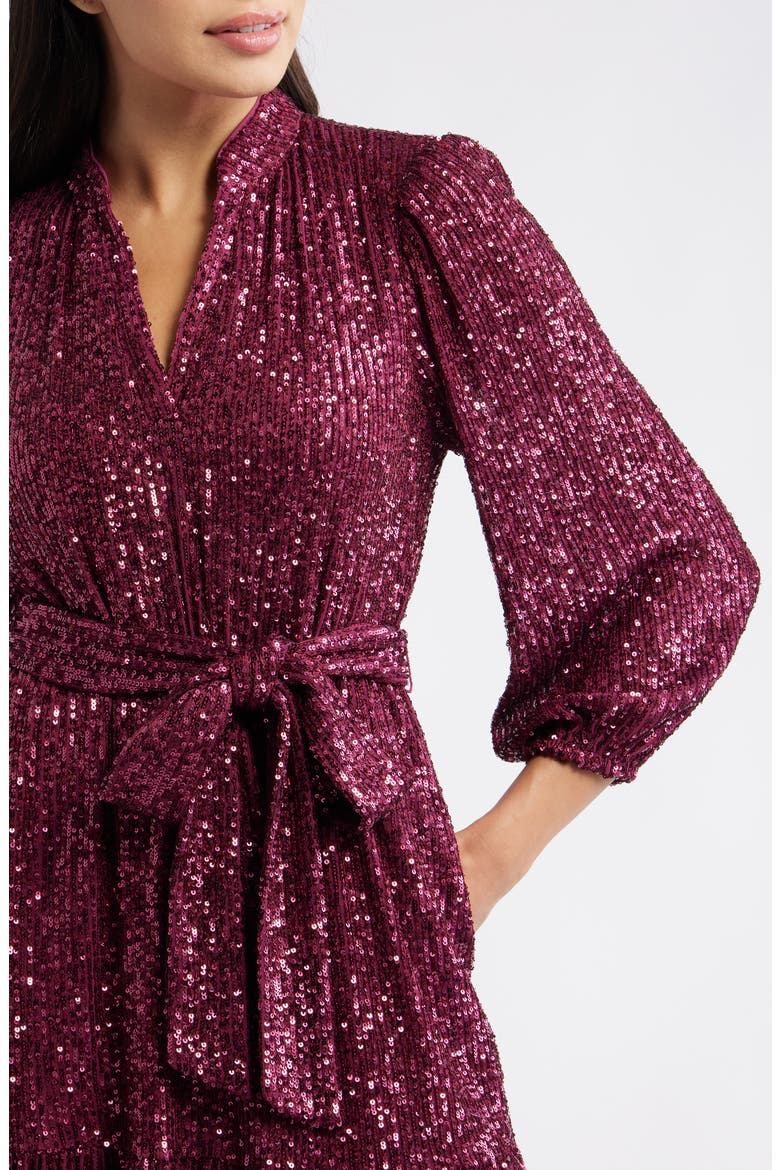Sequin Belted Dress, Alternate, color, BERRY