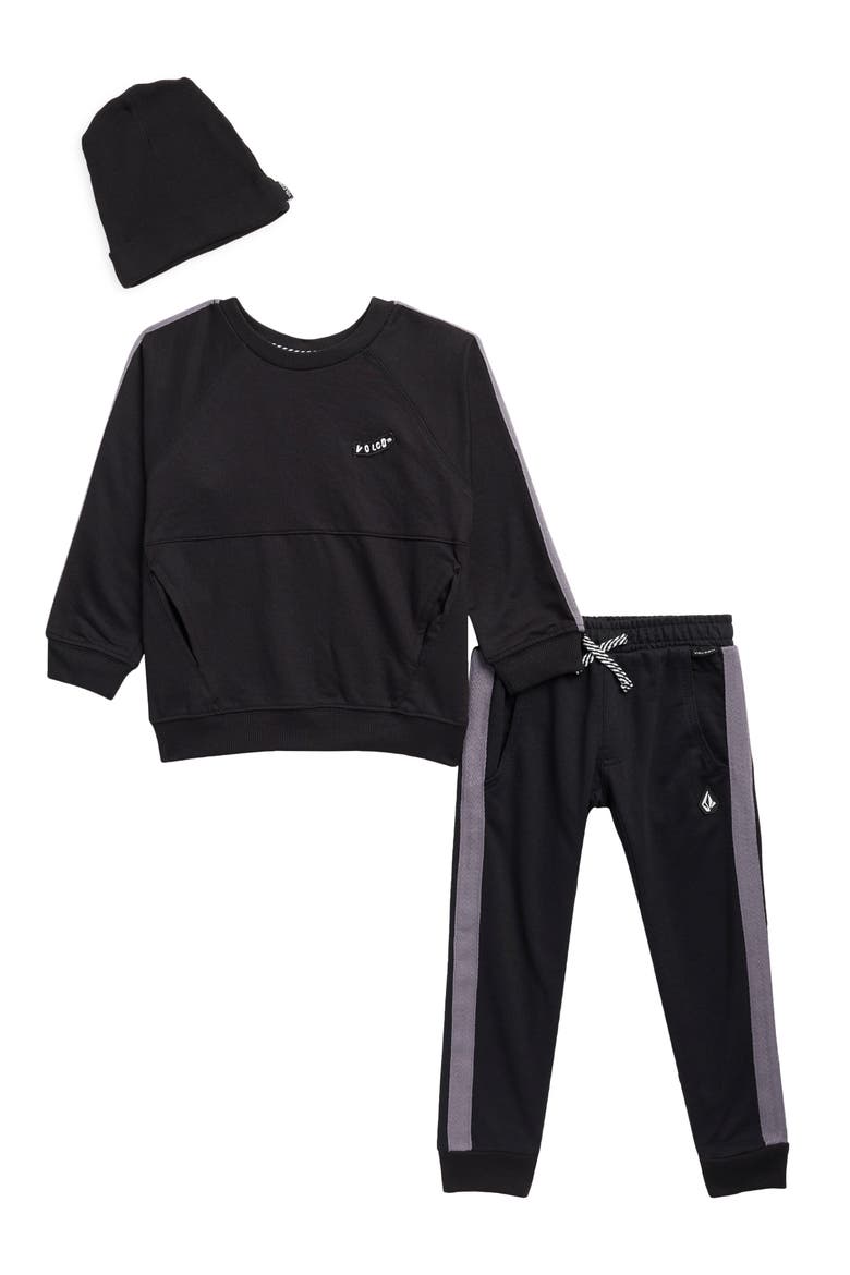 Kids' French Terry Jogger Set & Beanie, Main, color, BLACK