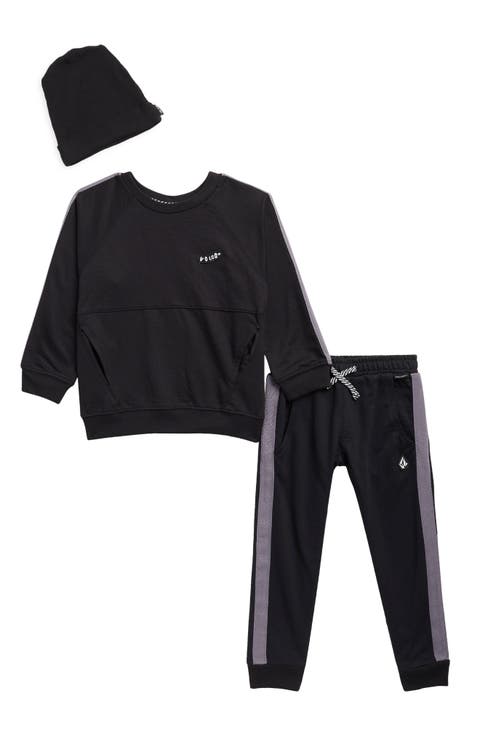 Kids' 3-Piece Fleece Sweatshirt & Joggers Set with Beanie