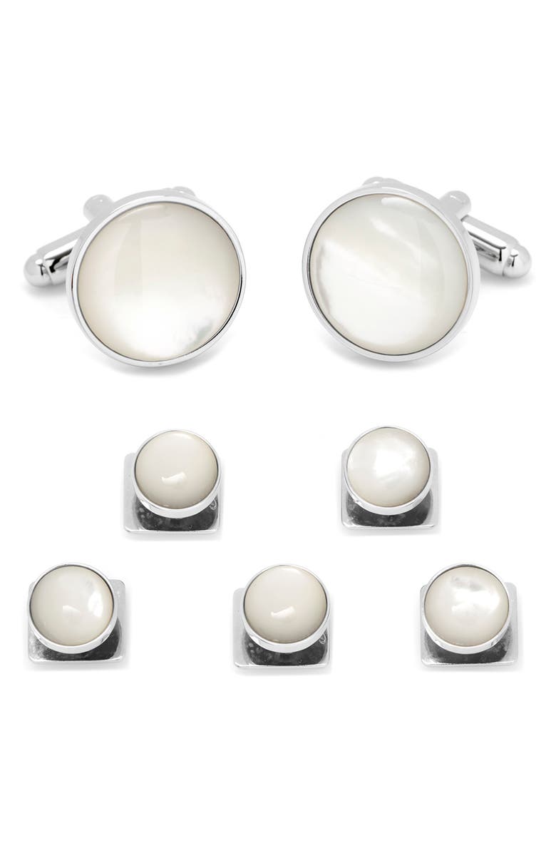 Cufflinks, Inc. Mother-of-Pearl Cuff Links & Studs Set, Main, color, White