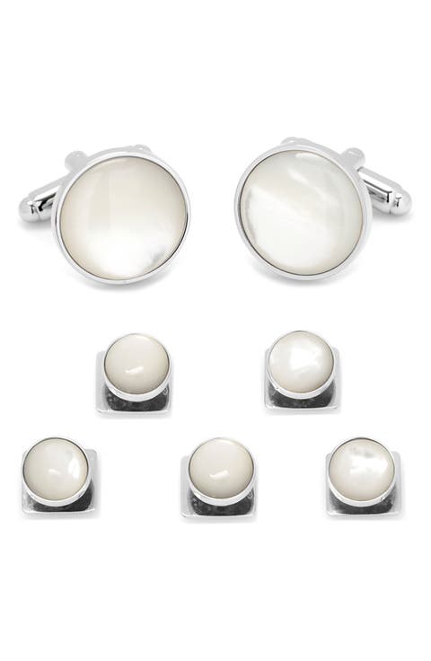 Mother-of-Pearl Cuff Links & Studs Set