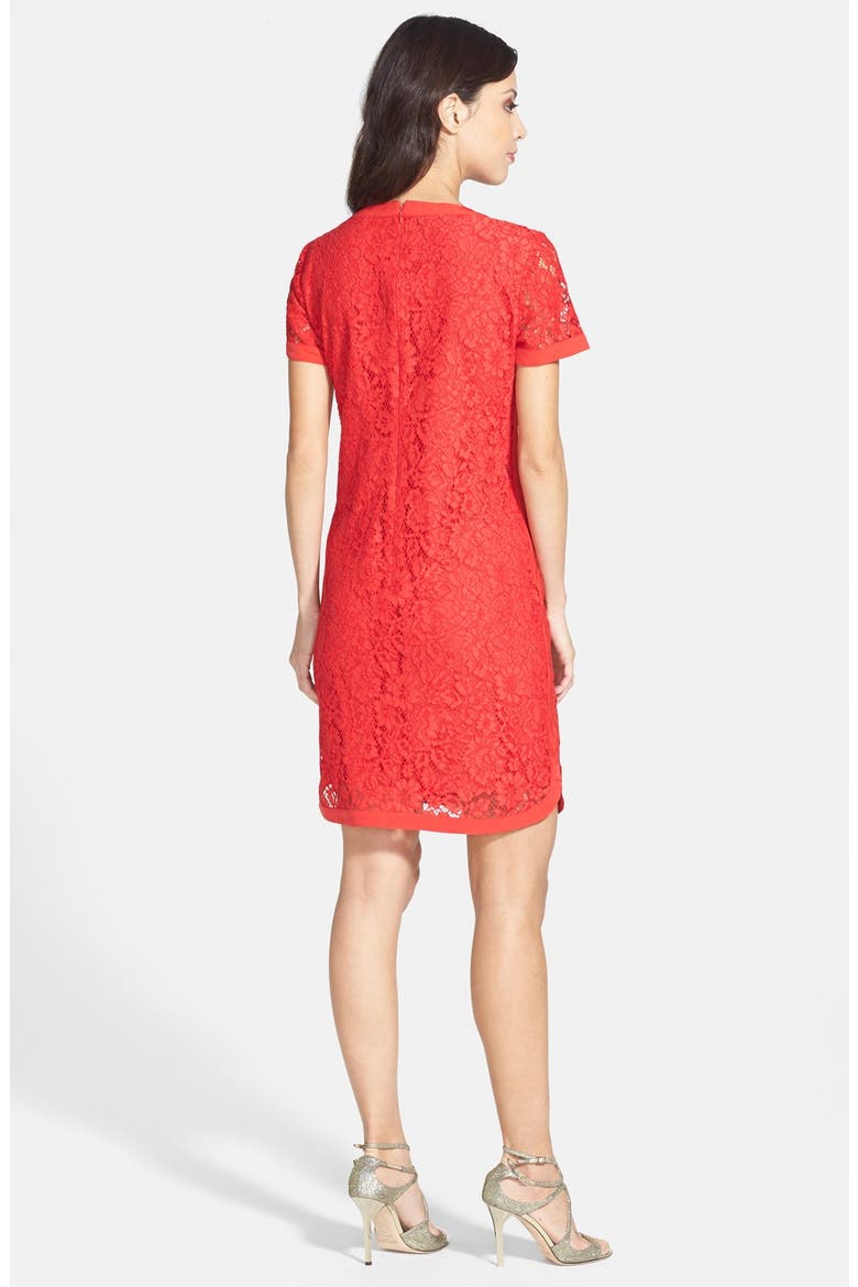 SHORT SLEEVE LACE SHIFT DRESS, Alternate, color, VERMILLION