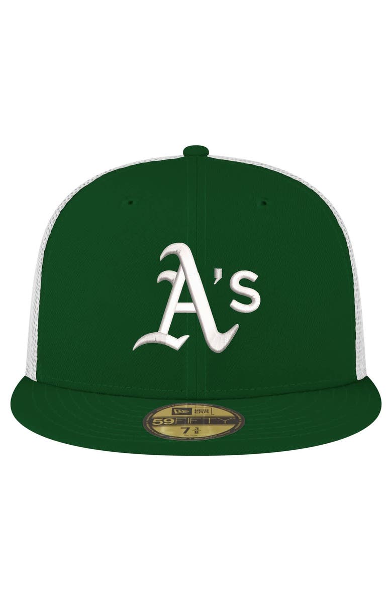 New Era Men's New Era Green Athletics Team Color 59FIFTY Trucker Fitted Hat, Alternate, color, 