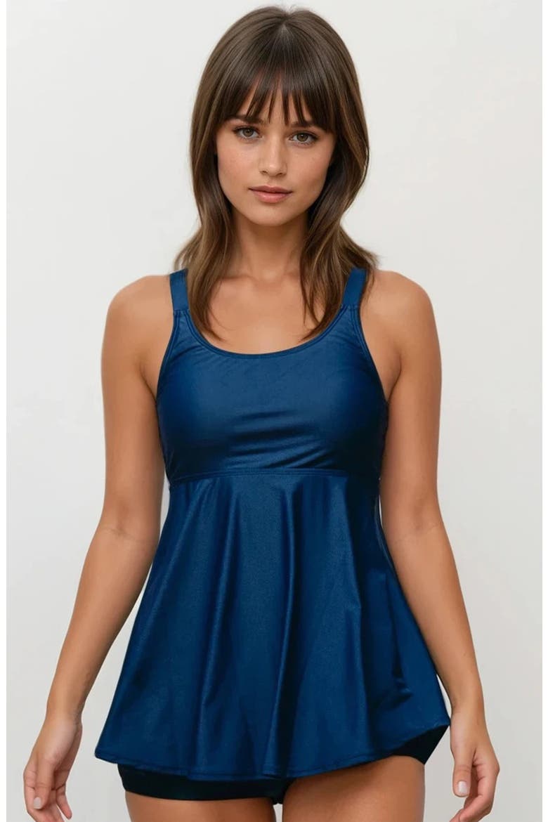 Amber Flared Tankini Swim Top With Adjustable Straps and Removable Cups, Main, color, Navy