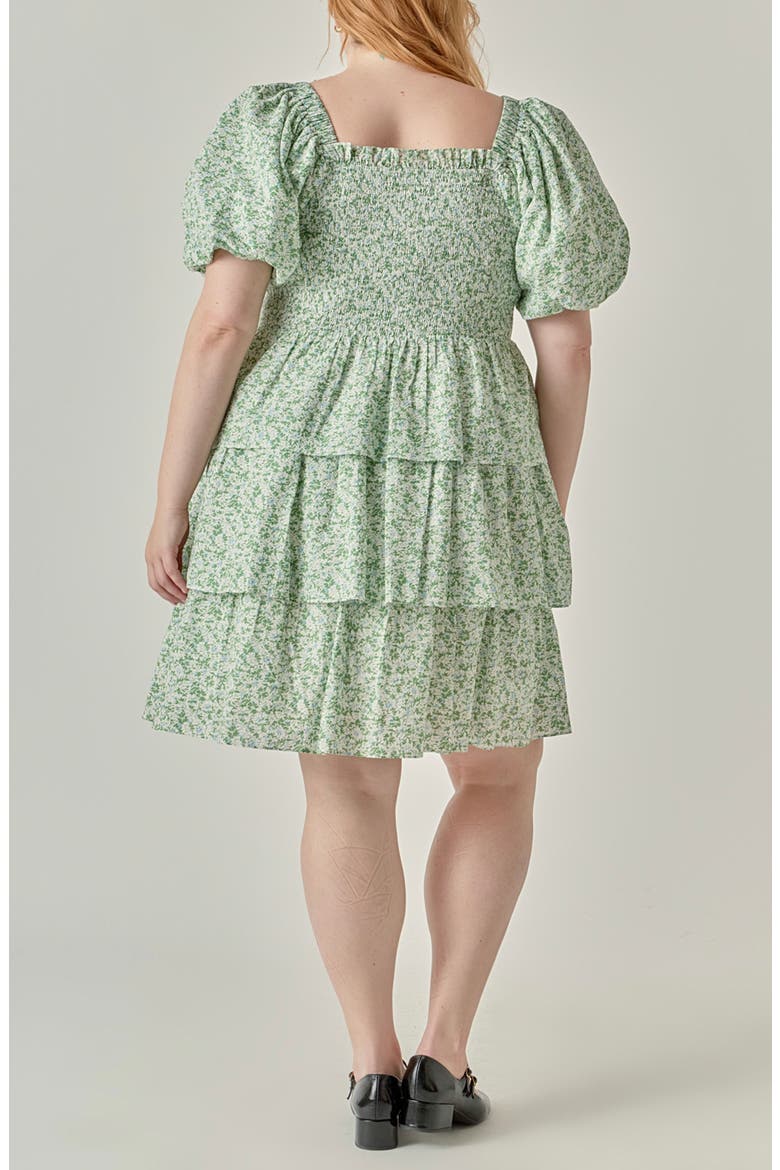 Crinkled Floral Smocked Dress, Alternate, color, GREEN