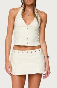 EDIKTED Keli Buckle Halter Crop Top