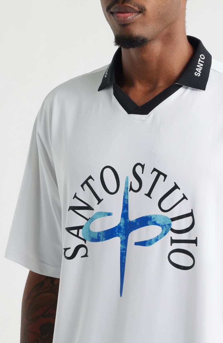 SANTO STUDIO Curved Logo Club Jersey Polo, Alternate, color, White