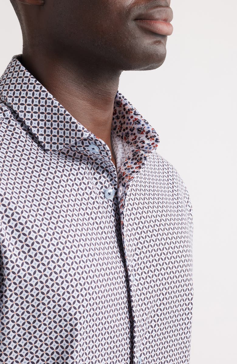 Stone Rose Flower Mosaic Stretch Cotton & Lyocell Button-Up Shirt, Alternate, color, 