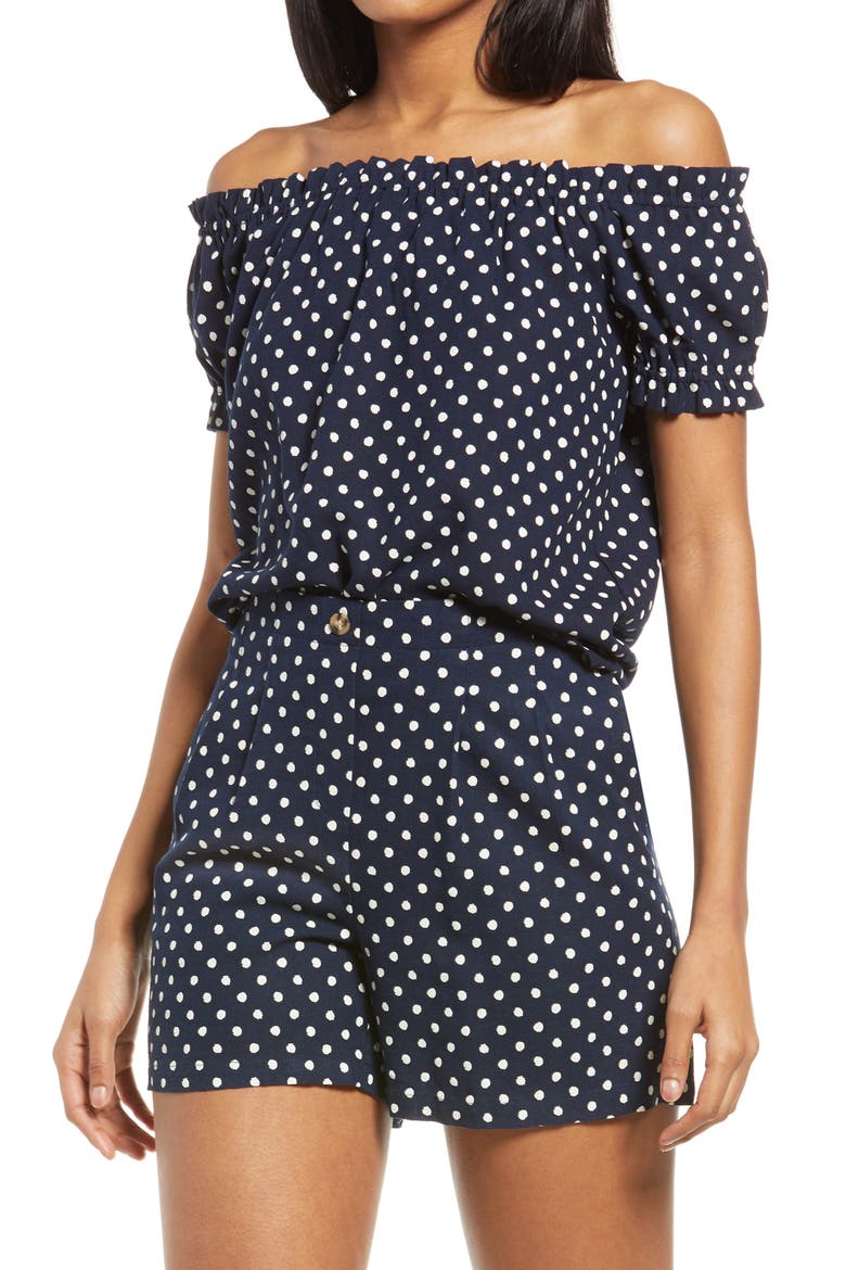 Off the Shoulder Top, Main, color, NAVY BLAZER AOP BIRCH DOT
