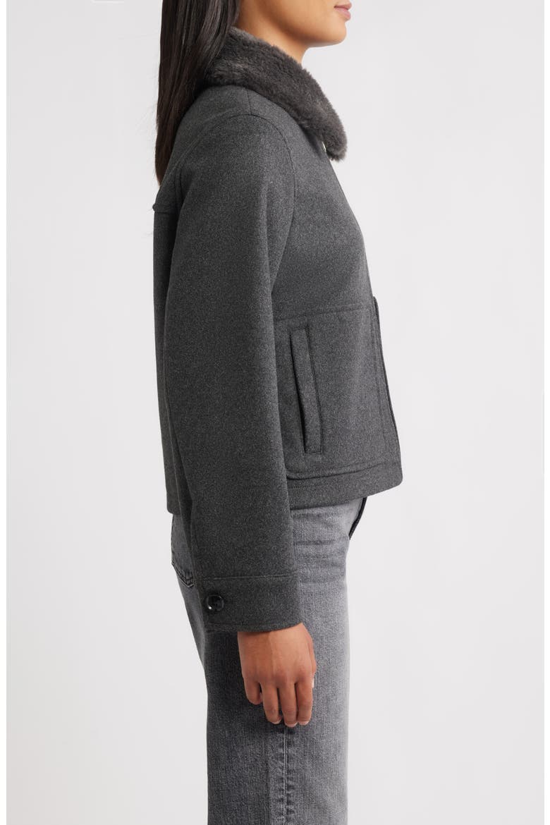 Faux Fur Collar Zip-Up Jacket, Alternate, color, CHARCOAL