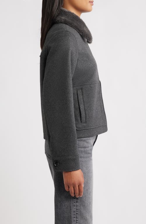 Sam Edelman Faux Fur Collar Zip-up Jacket In Gray
