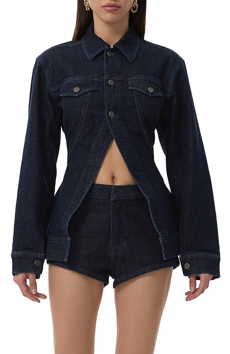 AFRM Tarvos Cutaway Denim Jacket, Main, color, Midnight Rinse Wash