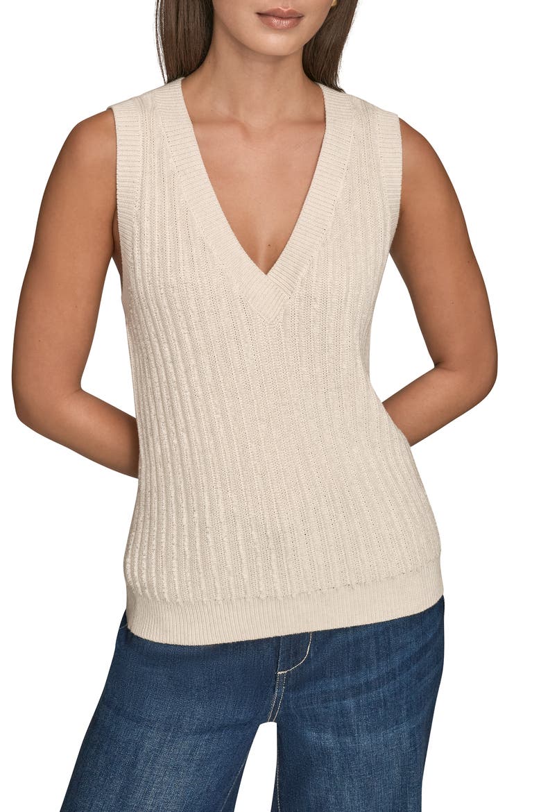 V-Neck Sweater Tank, Main, color, CREAM/ SILVER