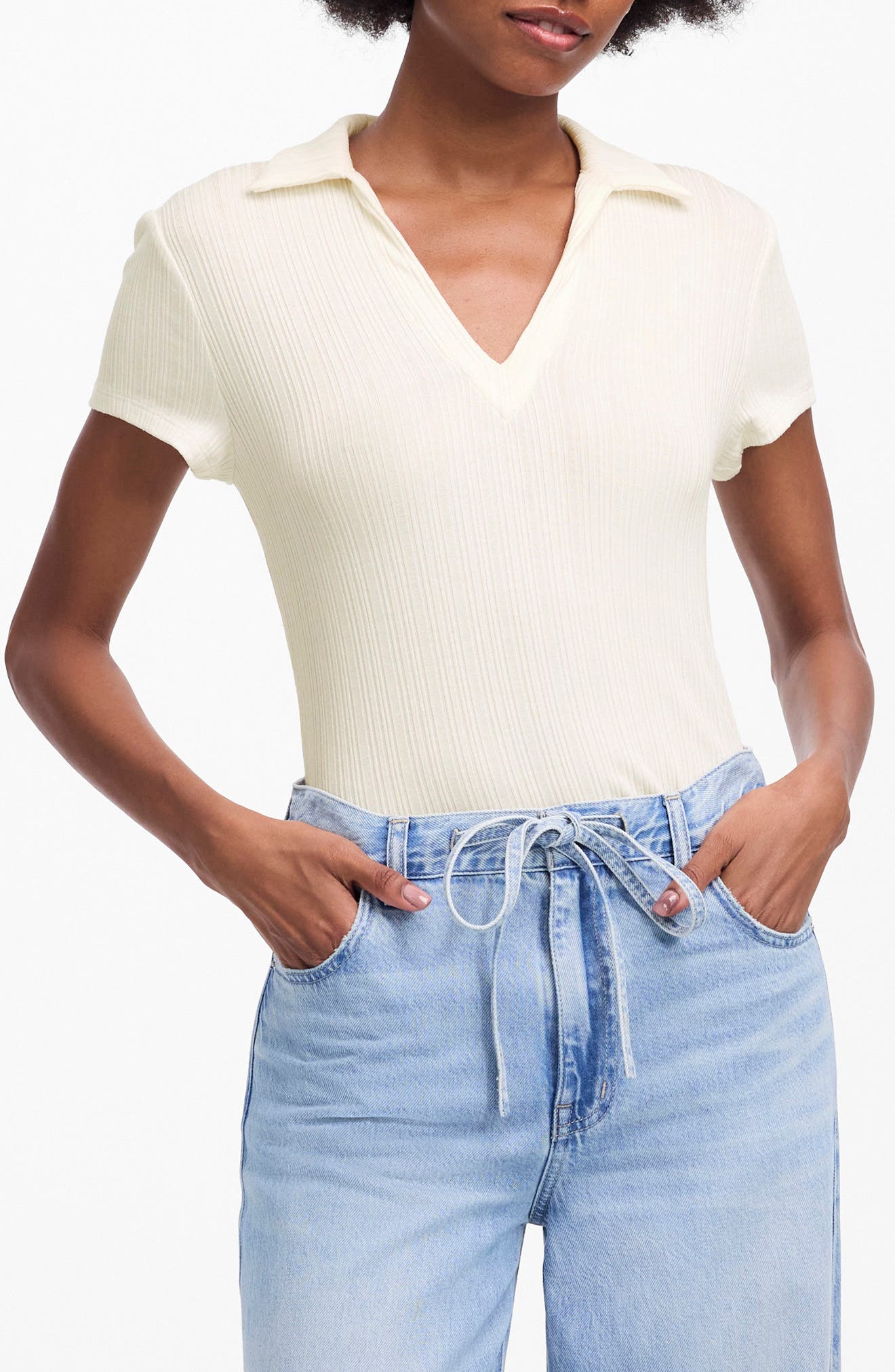 Madewell V-Neck Rib Polo Top