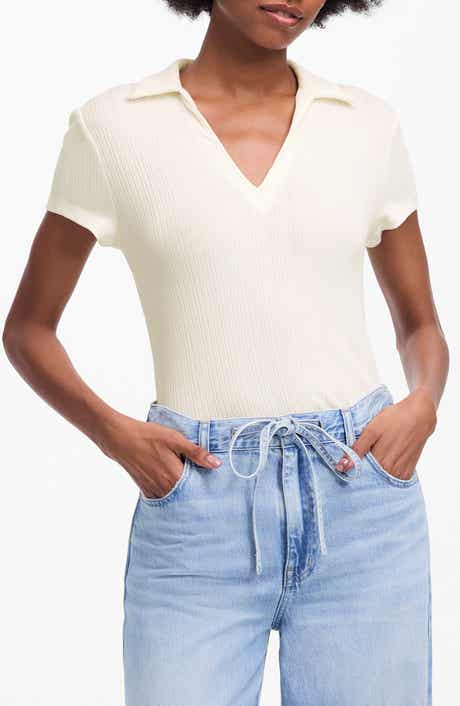 Madewell V-Neck Rib Polo Top