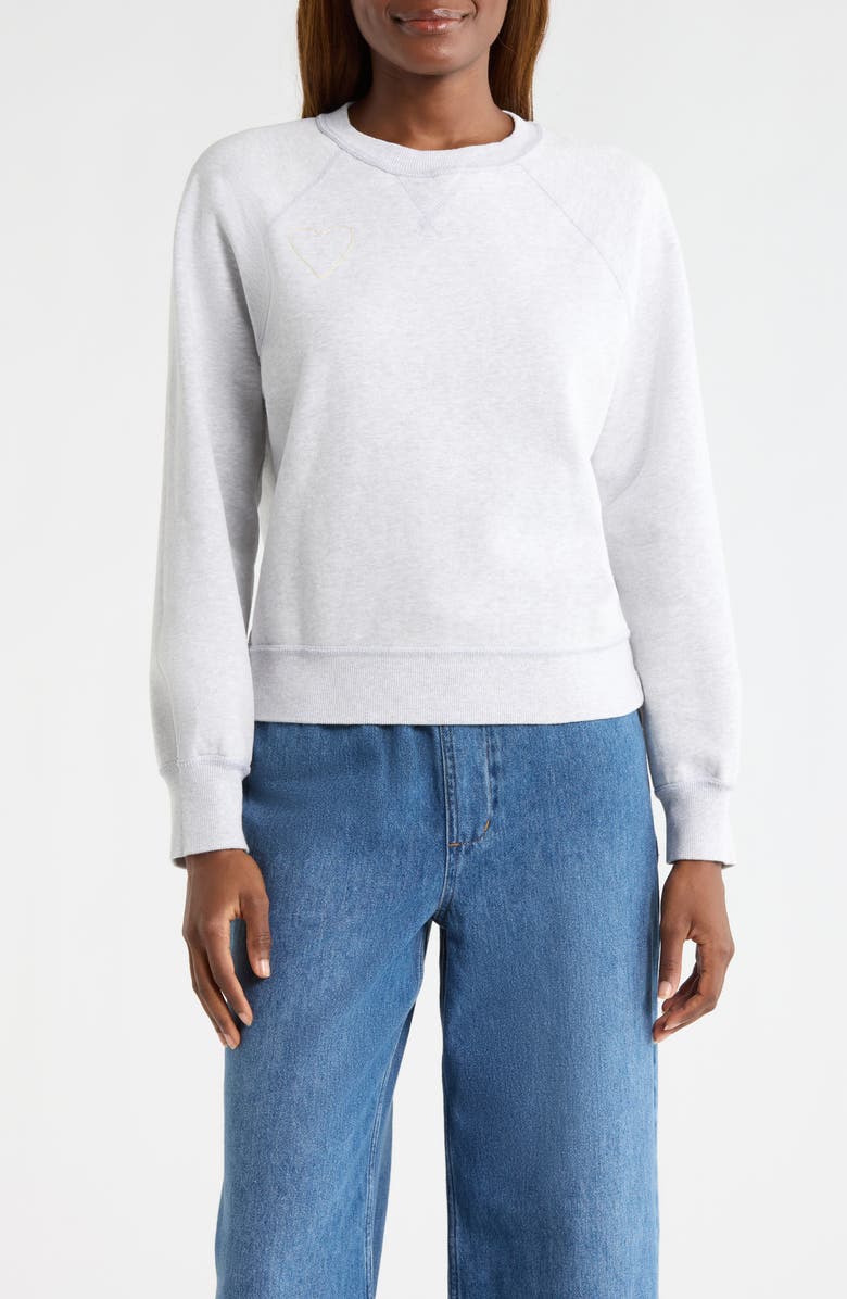 Marine Layer Cloud 9 Heart Appliqué Reversible Fleece Sweatshirt, Alternate, color, Heather Grey