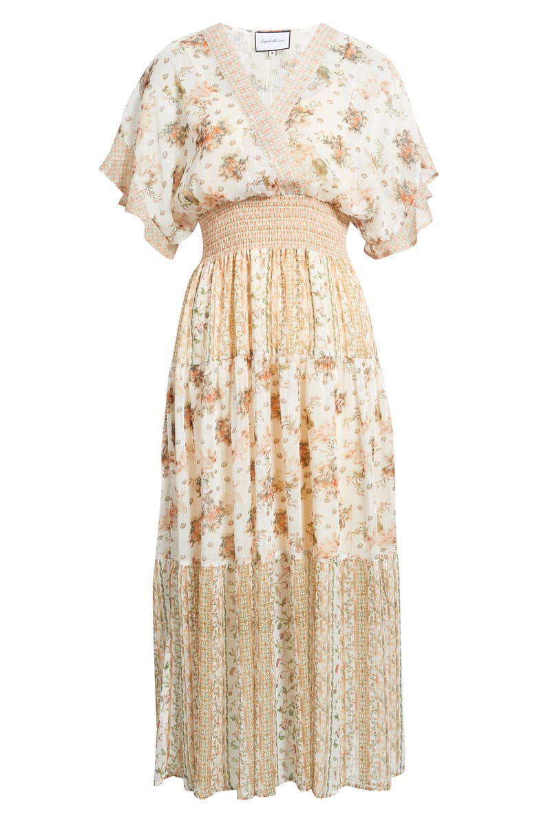 LAYERED WITH LOVE Metallic Thread Mixed Floral Maxi Dress, Alternate, color, Ivory Floral