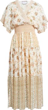 LAYERED WITH LOVE Metallic Thread Mixed Floral Maxi Dress