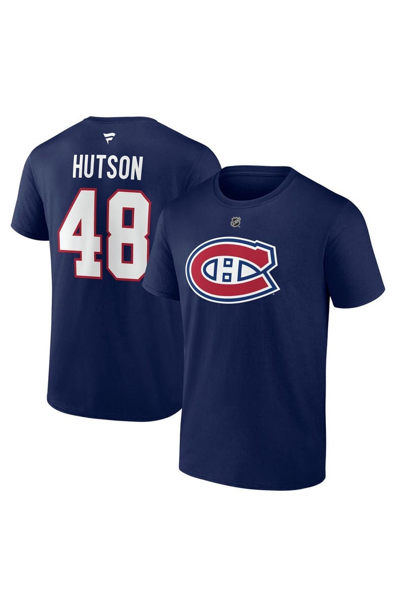 FANATICS Men's Fanatics Lane Hutson Navy Montreal Canadiens Authentic Stack Name & Number T-Shirt, Main, color, Navy