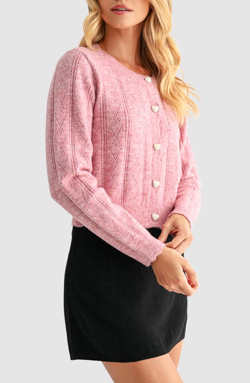 Lush Heart Button Pointelle Cardigan In Multi