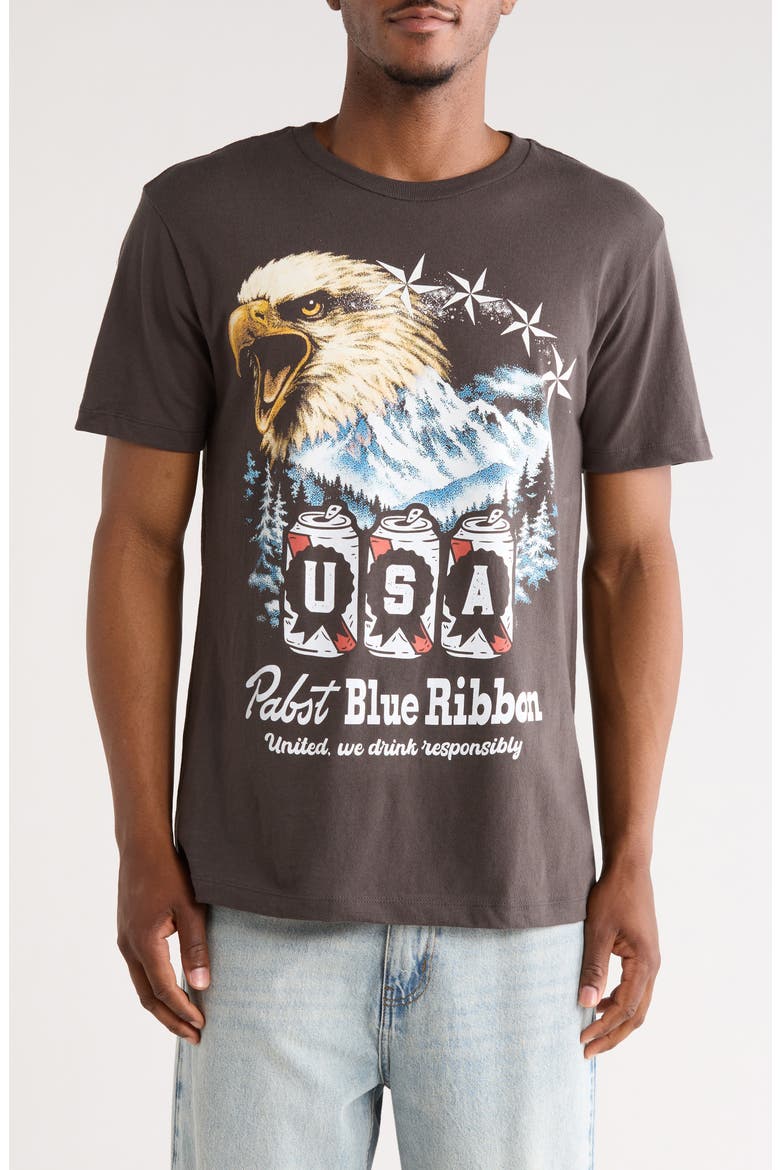 Pabst Blue Ribbon Graphic T-Shirt, Main, color, PIRATE BLACK