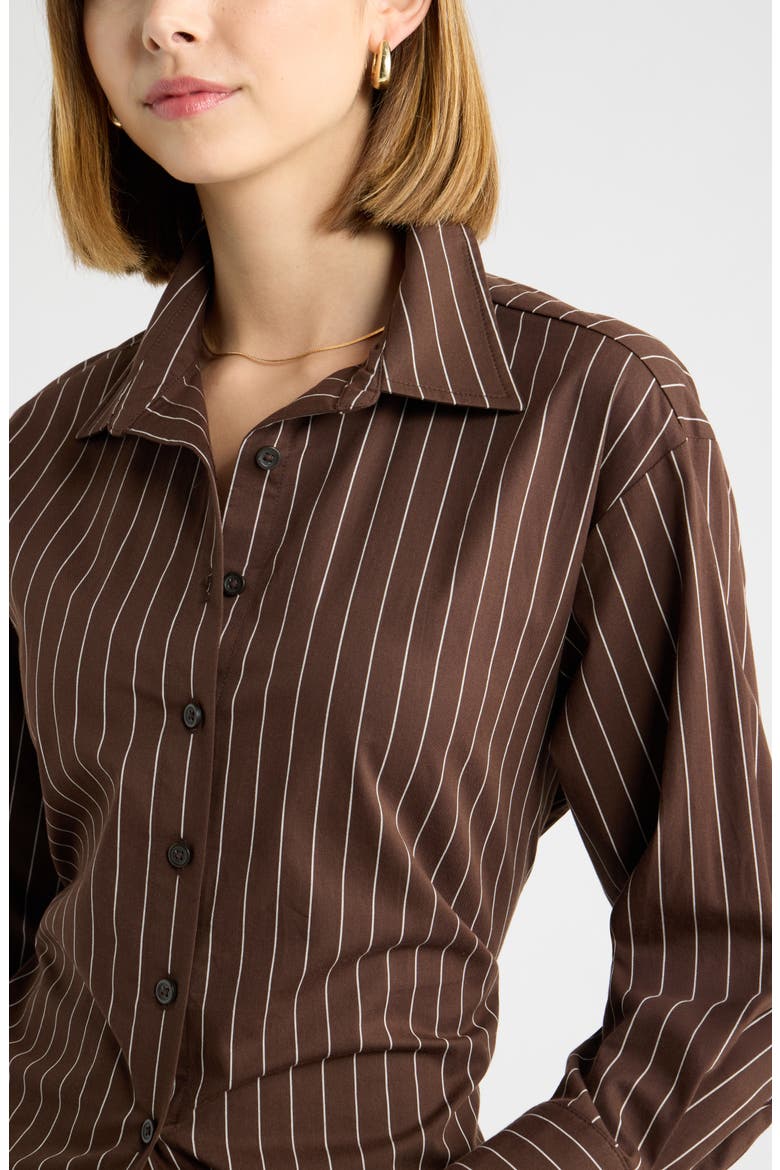Tie Back Striped Button Up Shirt, Alternate, color, BROWN IVORY JODI STRIPE