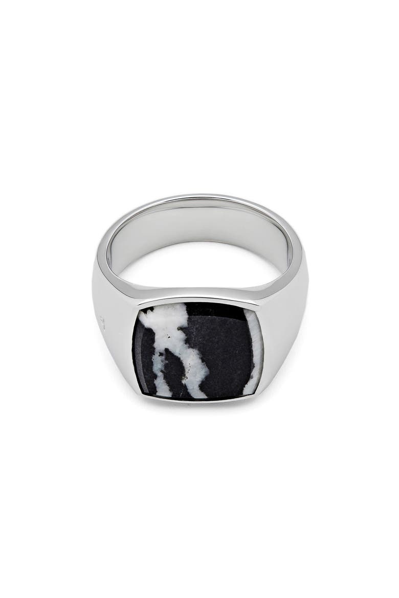 Women's Zebra Marble Cushion Signet Ring, Main, color, 925 STERLING SILVER