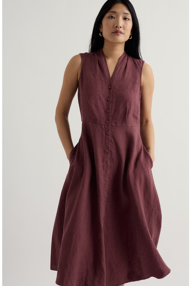 Carved Wood Sleeveless Linen Midi Dress, Alternate, color, CACAO
