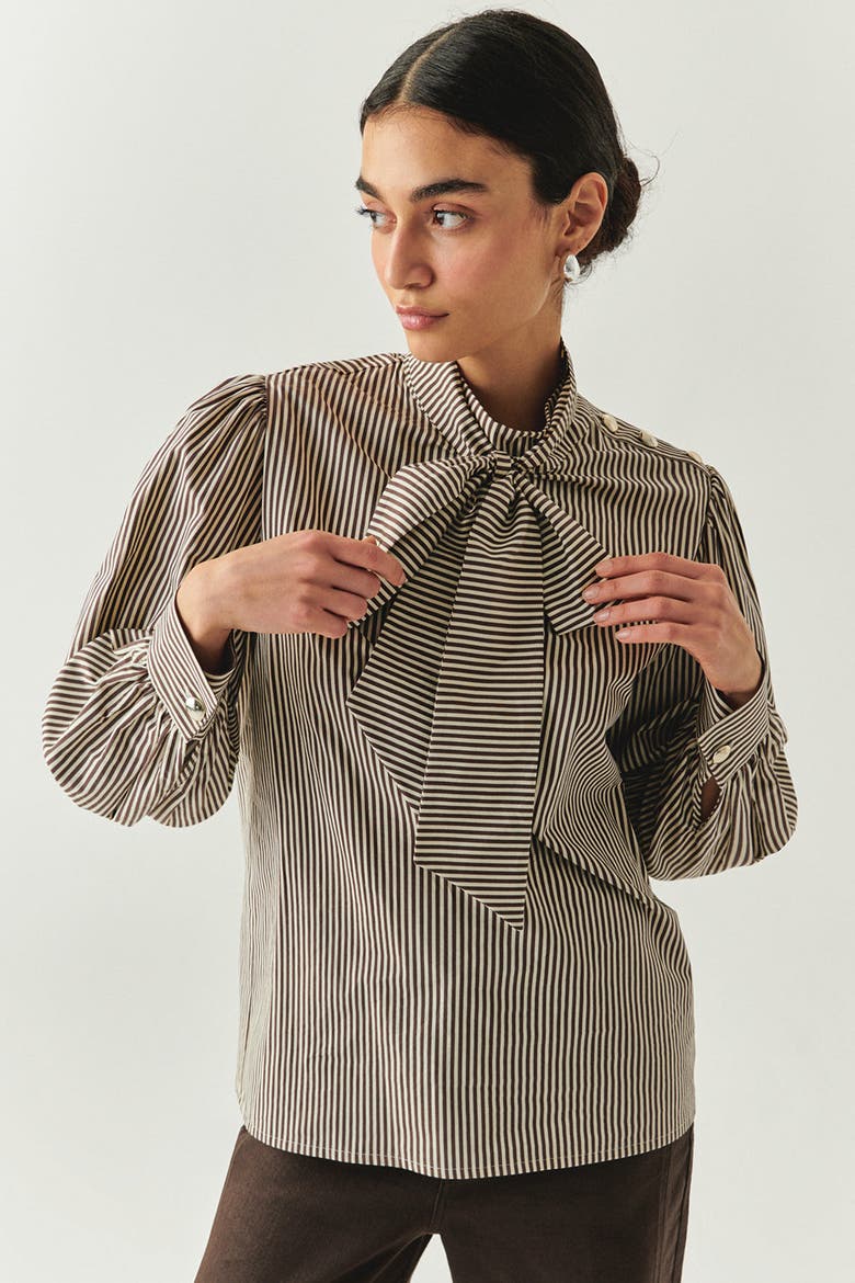 Indigo Cotton Blouse, Alternate, color, BROWN-BONE