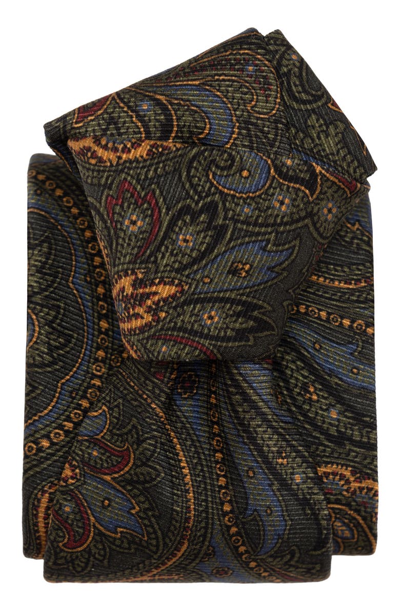 Elizabetta Marsala - Extra Long Printed Madder Silk Tie for Men, Alternate, color, Forest Green