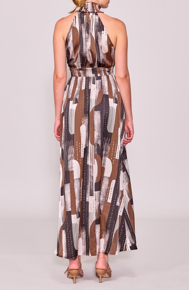 MELLODAY Abstract Maxi Halter Dress, Alternate, color, Brown Multi