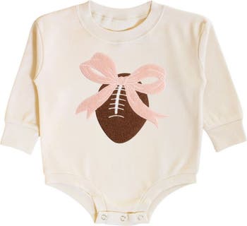 Bow Football Patch Long Sleeve Romper