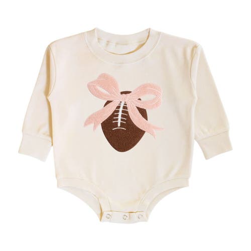 Sweet Wink Bow Football Patch Long Sleeve Romper In Neutral