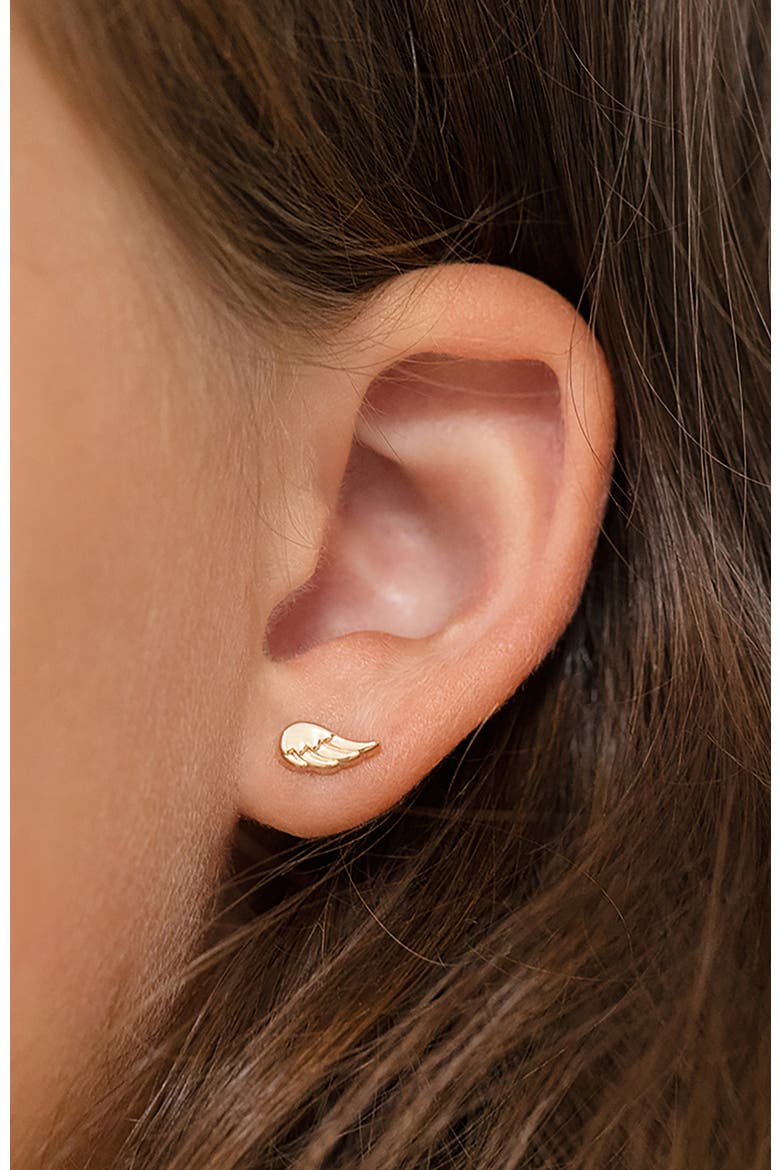 14k Angel Wings Earrings, Alternate, color, Gold