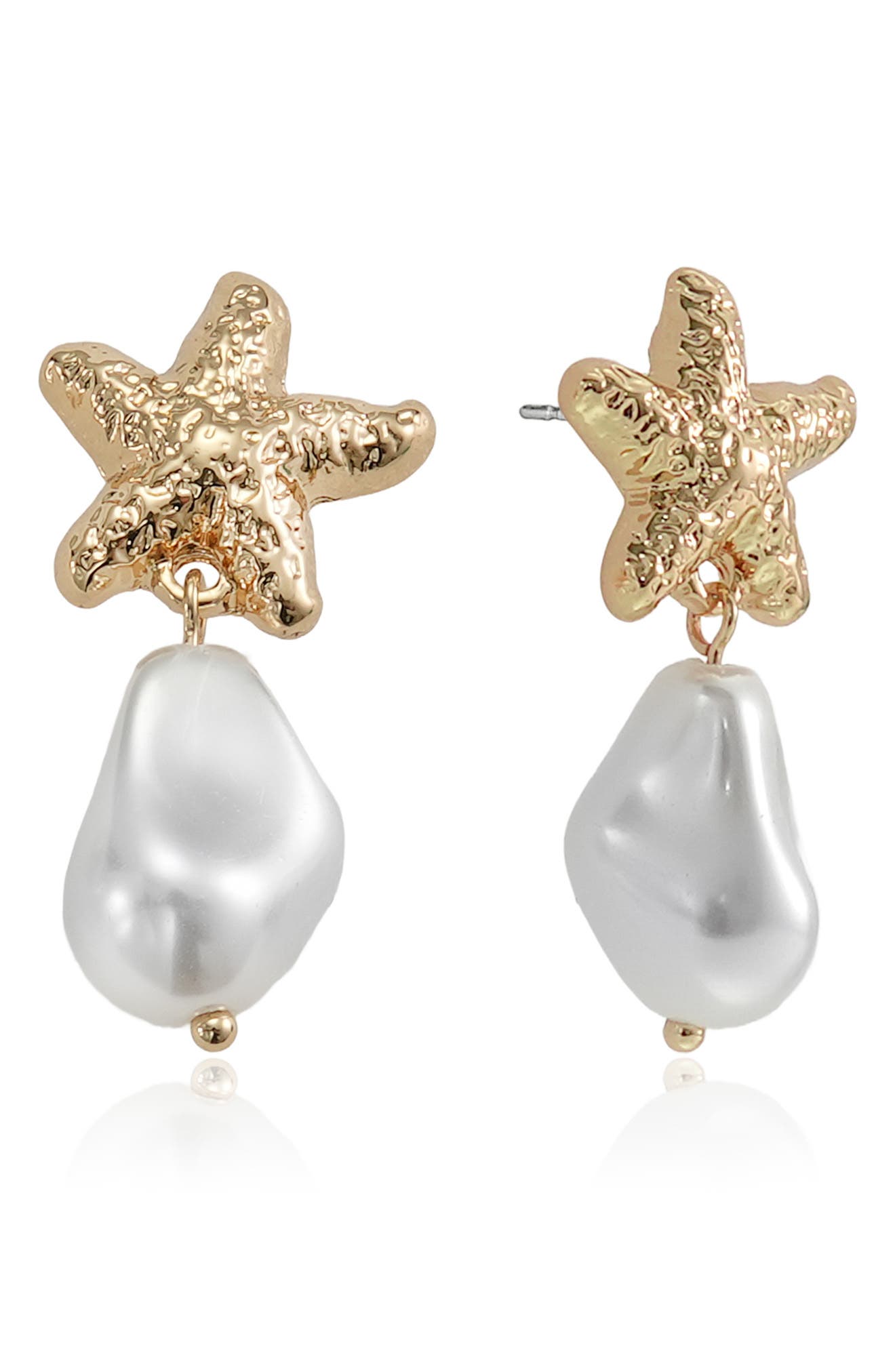 Ettika Starfish Faux Pearl Drop Earrings
