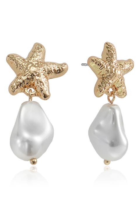 Starfish Faux Pearl Drop Earrings