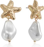 Ettika Starfish Faux Pearl Drop Earrings