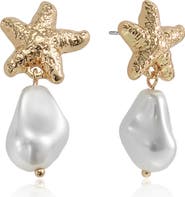 Ettika Starfish Faux Pearl Drop Earrings