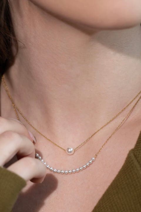 Sterling Silver 18k Gold Plated Rosalie Cultured Pearl Necklace