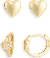 Argento Vivo Sterling Silver Set of 2 Pavé Cubic Zirconia Heart Stud & Huggie Hoop Earrings