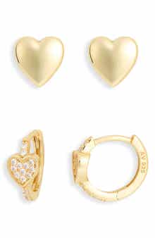 Argento Vivo Sterling Silver Set of 2 Pavé Cubic Zirconia Heart Stud & Huggie Hoop Earrings