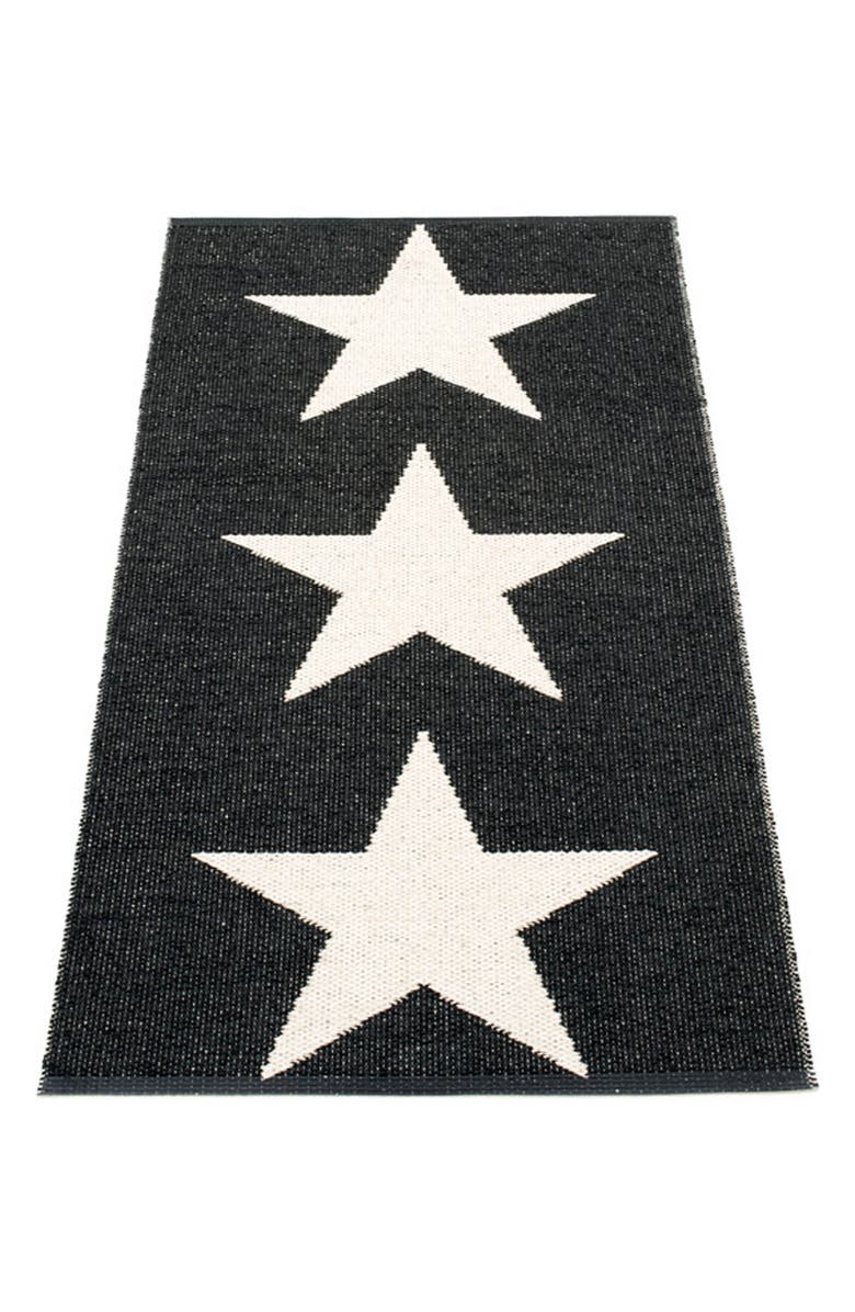 PAPPELINA Viggo Star Pattern Indoor/Outdoor Rug, Main, color, Black