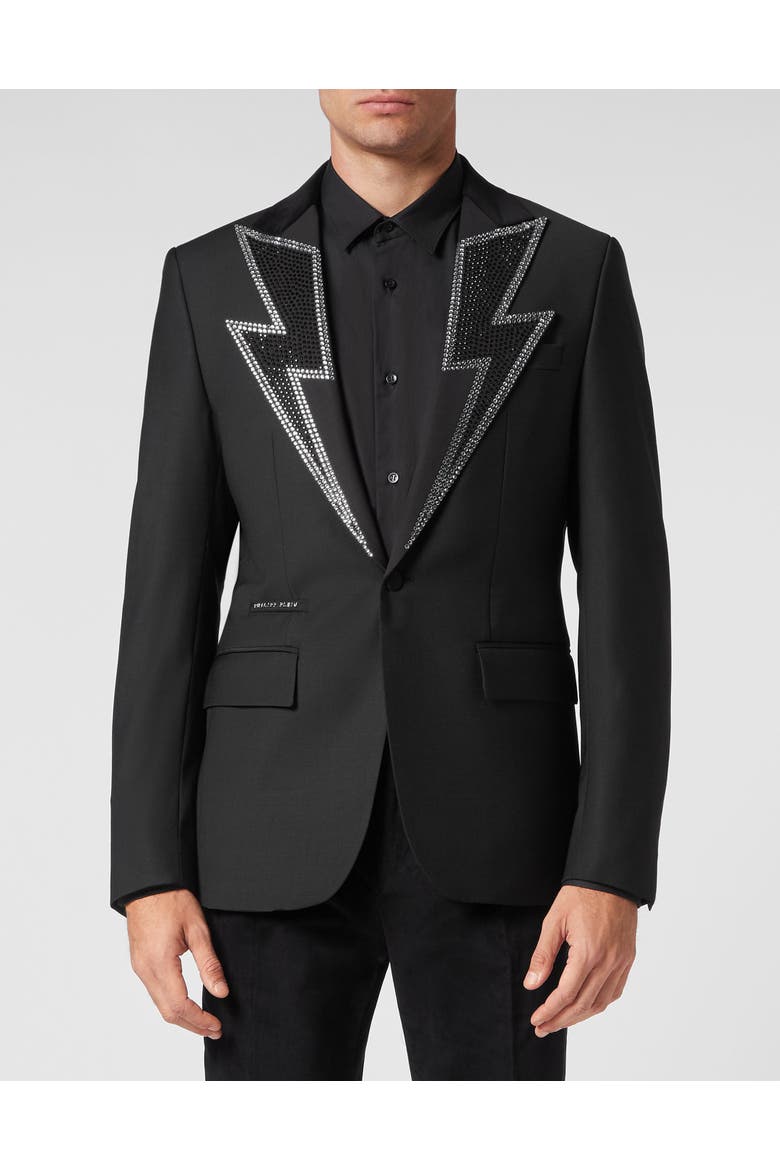 One-Button Blazer Slim Fit Men, Main, color, black